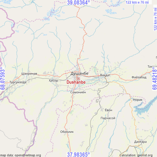 Dushanbe on map