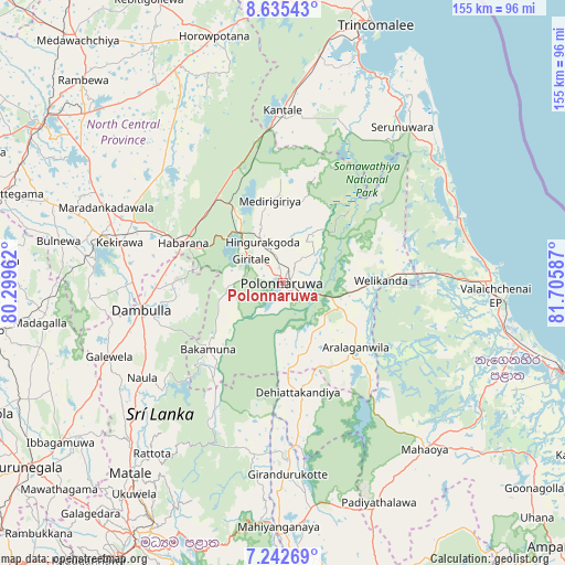 Polonnaruwa on map