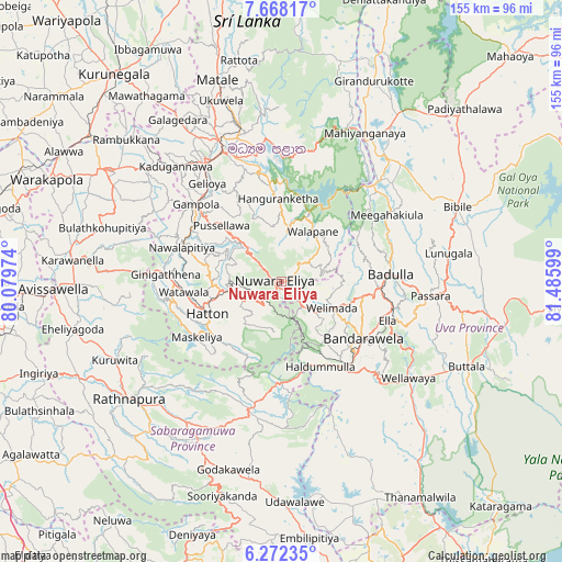 Nuwara Eliya on map