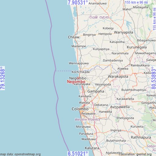 Negombo on map