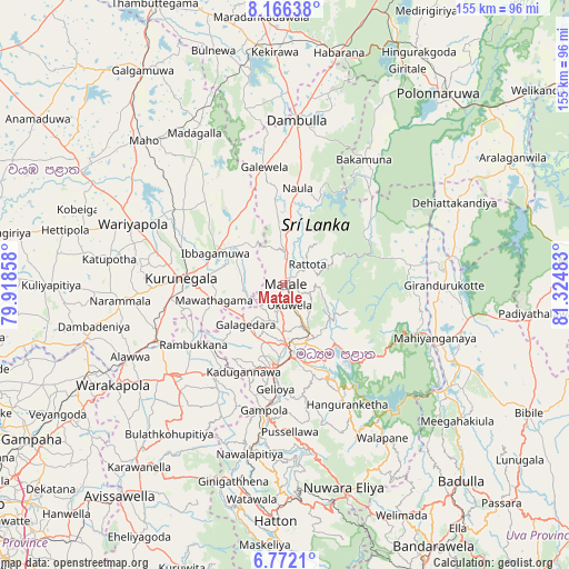 Matale on map