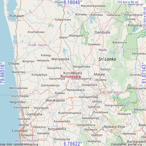 Kurunegala on map