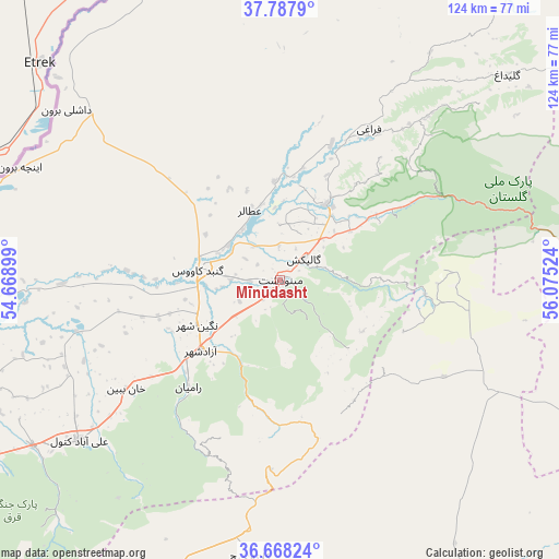 Mīnūdasht on map