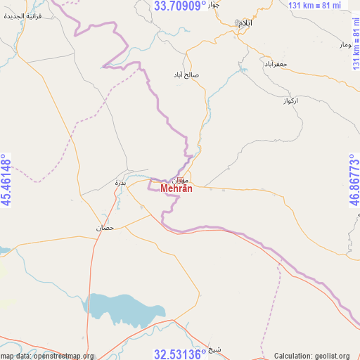 Mehrān on map