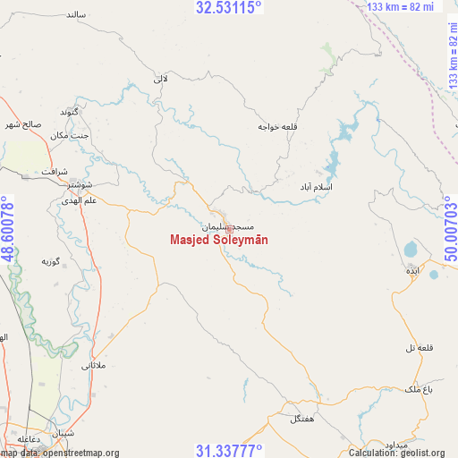Masjed Soleymān on map