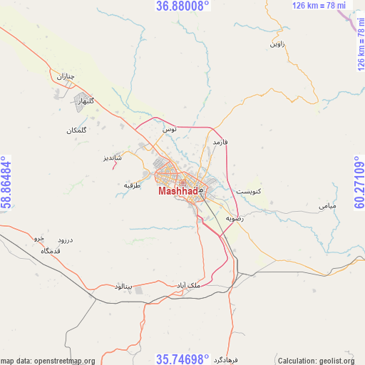 Mashhad on map