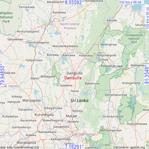Dambulla on map