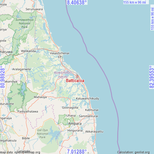 Batticaloa on map