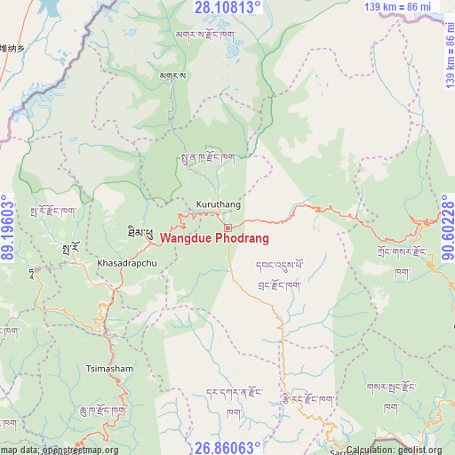 Wangdue Phodrang on map