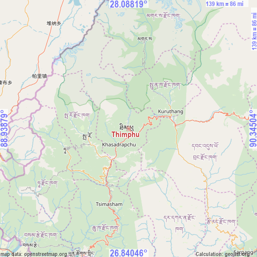Thimphu on map