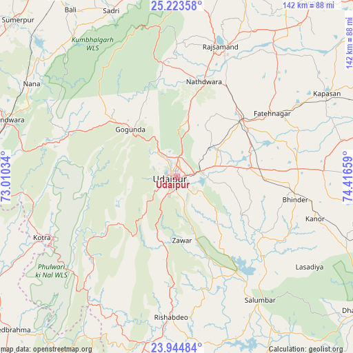 Udaipur on map