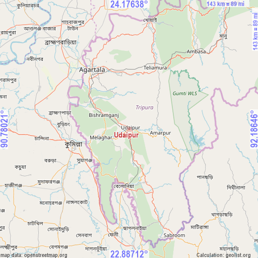 Udaipur on map