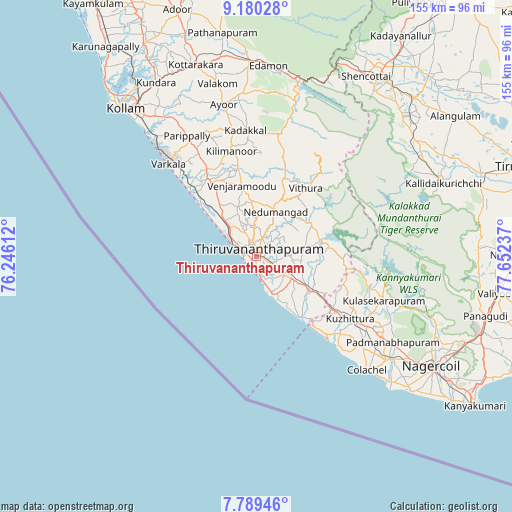 Thiruvananthapuram on map