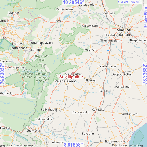 Srivilliputhur on map