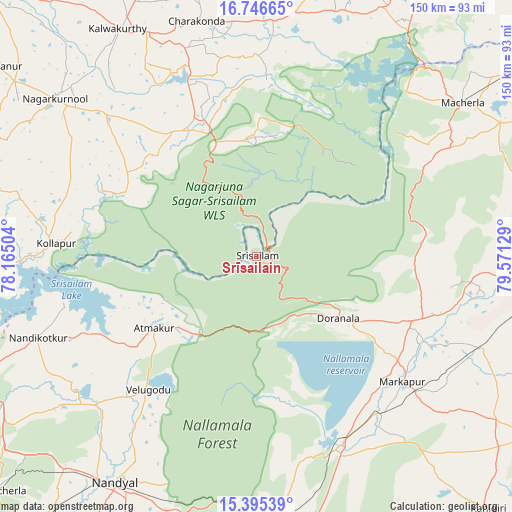 Srīsailain on map