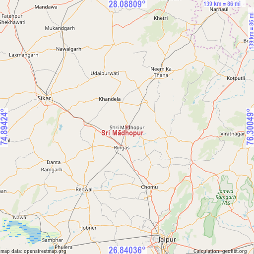 Sri Mādhopur on map