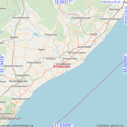 Srikakulam on map