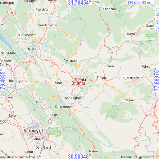 Shimla on map