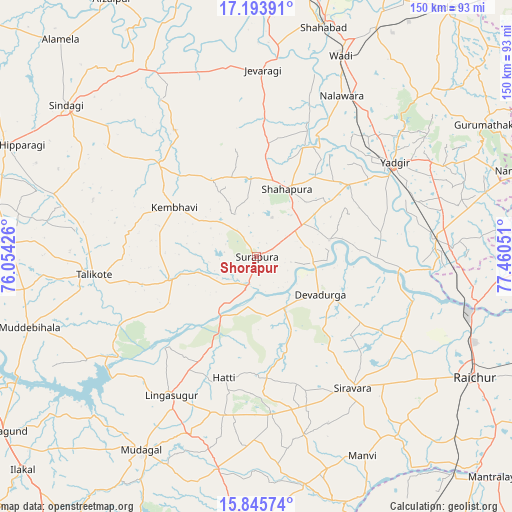 Shorāpur on map