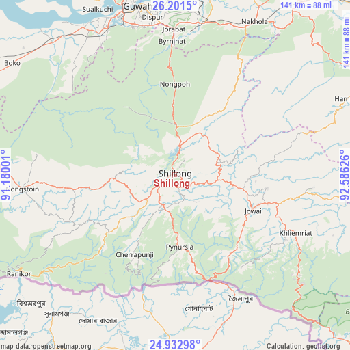 Shillong on map