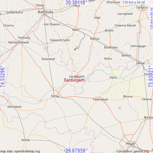 Sardulgarh on map
