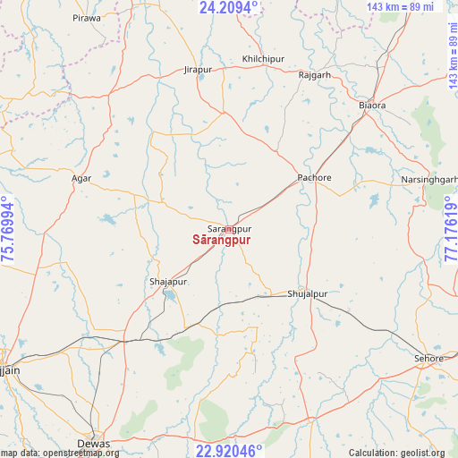 Sārangpur on map