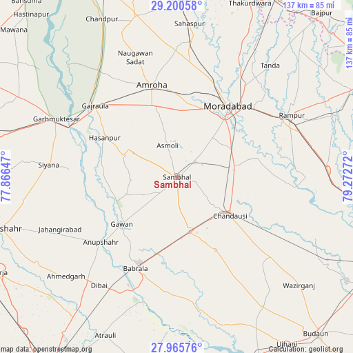 Sambhal on map