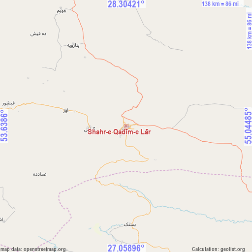 Shahr-e Qadīm-e Lār on map