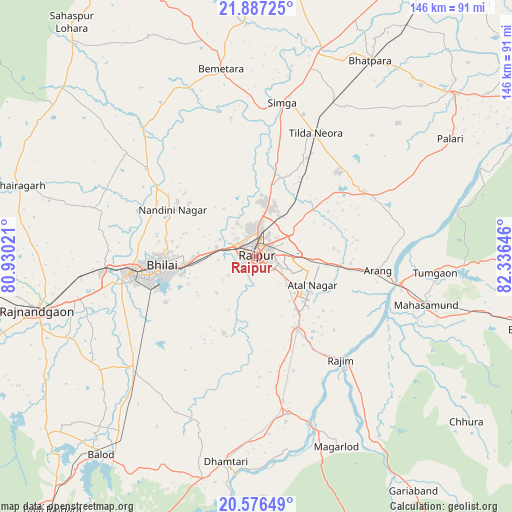 Raipur on map