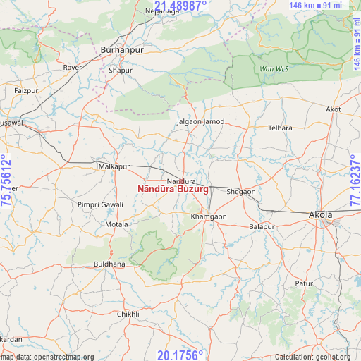 Nāndūra Buzurg on map