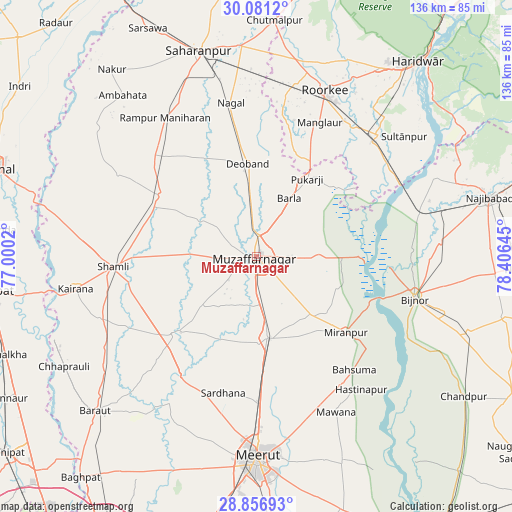 Muzaffarnagar on map