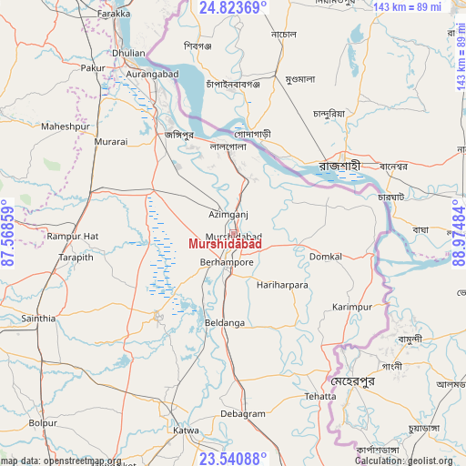 Murshidābād on map