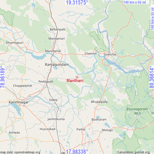Manthani on map