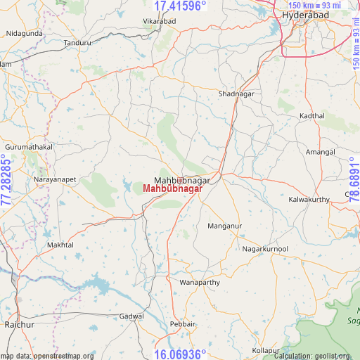 Mahbūbnagar on map