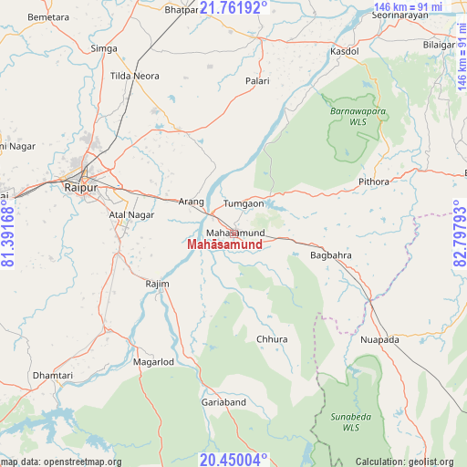 Mahāsamund on map