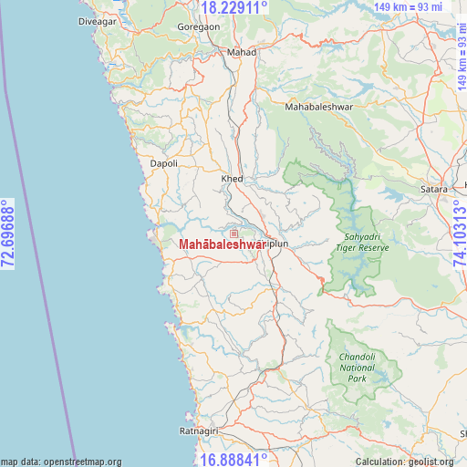 Mahābaleshwar on map