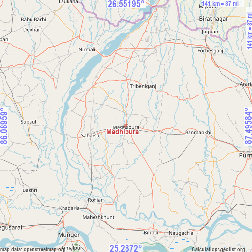 Madhipura on map