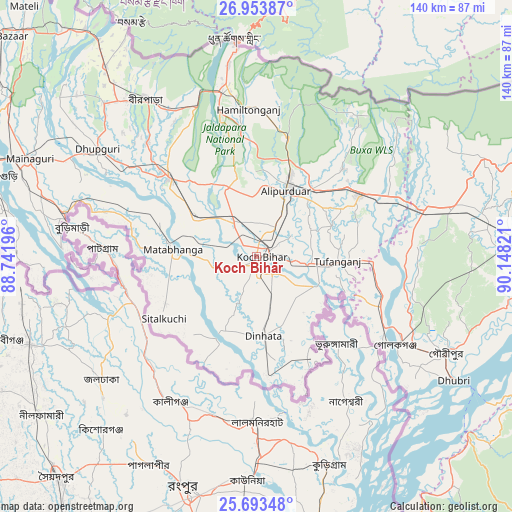 Koch Bihār on map