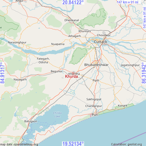 Khurda on map