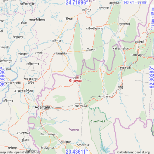 Khowai on map