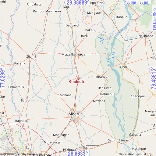 Khatauli on map