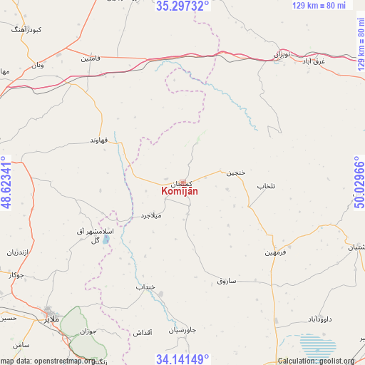 Komījān on map