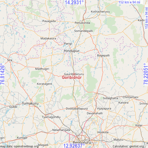 Goribidnūr on map