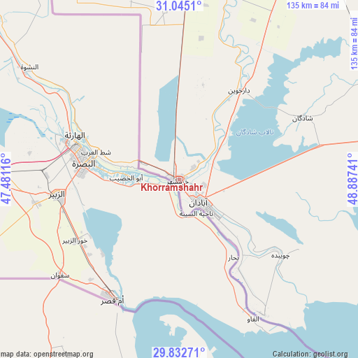 Khorramshahr on map