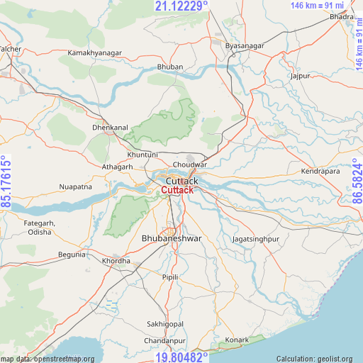 Cuttack on map