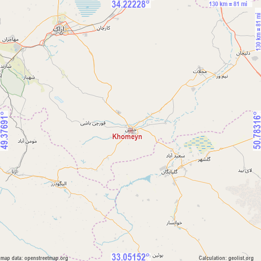 Khomeyn on map