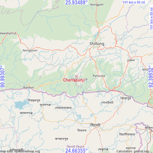 Cherrapunji on map