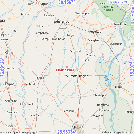 Charthāwal on map