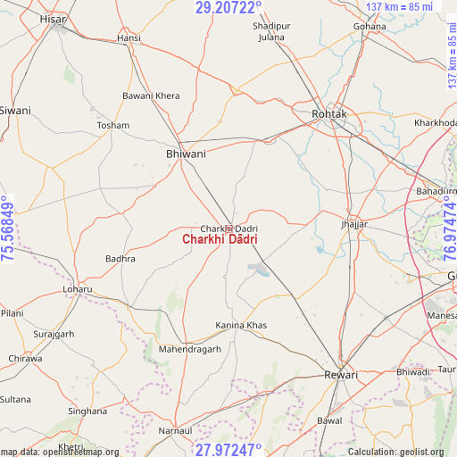 Charkhi Dādri on map