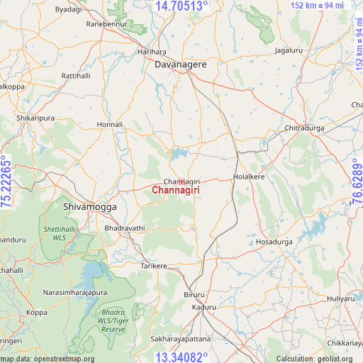 Channagiri on map
